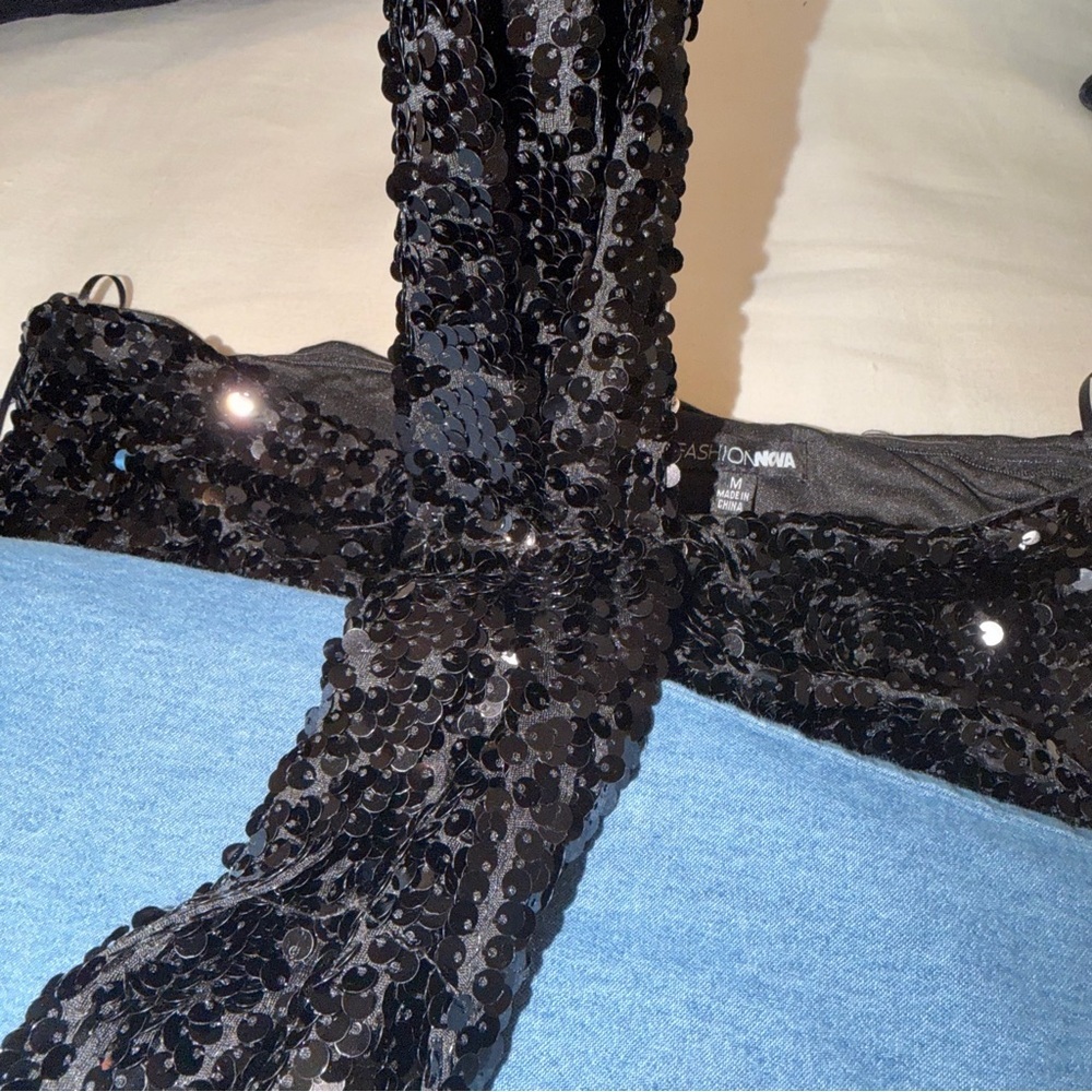 Fashion Nova Black Sequin Pants High Rise Party Club Festival Glam S Night Out - Picture 6 of 12